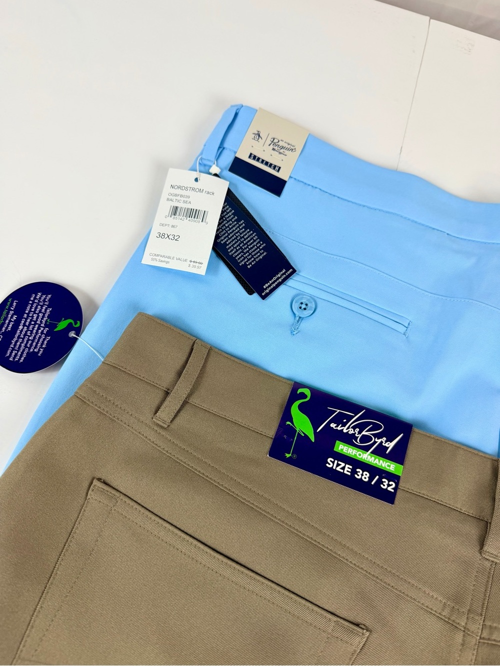 Penguin & Tailor Byrd Men's Pants bundle 38x32 — Light Blue and Khaki NWT